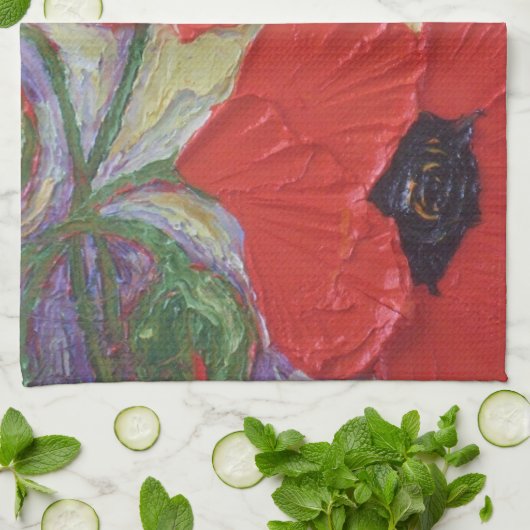 Serviette de main rouge de pavot (Plié)