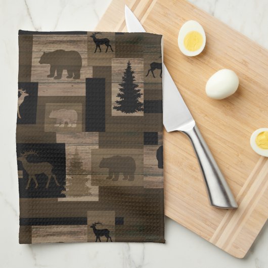 Serviette de main rustique d'arbre d'orignaux (Quart Plié)