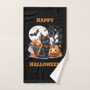 Serviette de mains Chat et citrouille lumineuse Jo