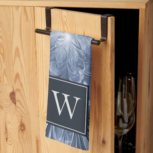 Serviette de monogramme Abstraite bleue (Pliage en tiers)