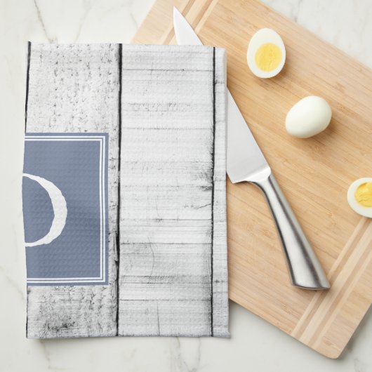 Serviette de monogramme bleu rustique (Quart Plié)