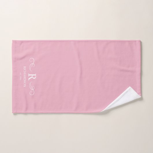 Serviette de monogramme rose rustique (Serviette à main)