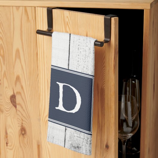 Serviette de monogramme rustique de la Marine (Pliage en tiers)