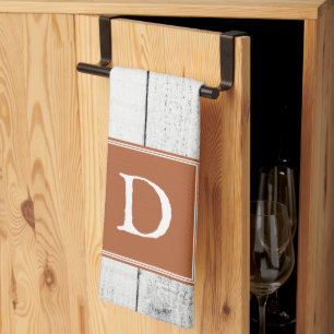 Serviette de monogramme rustique orange brûlée