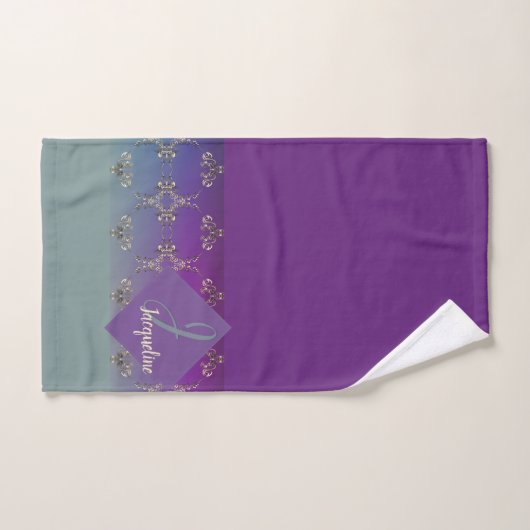 Serviette de monogramme Turquoise violet orange (Serviette à main)