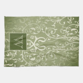 Serviette de monogramme verte élégante (Horizontal)