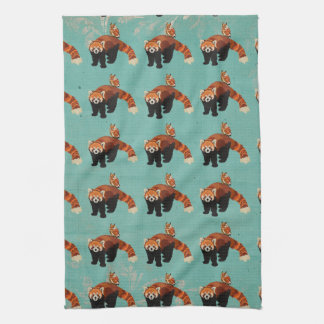 Serviette de panda rouge et de hibou
