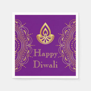 Serviette de papier de Diwali en pourpre et or