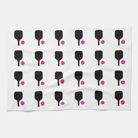 Serviette de pickleball noir et billes roses (Horizontal)