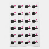 Serviette de pickleball noir et billes roses (Vertical)