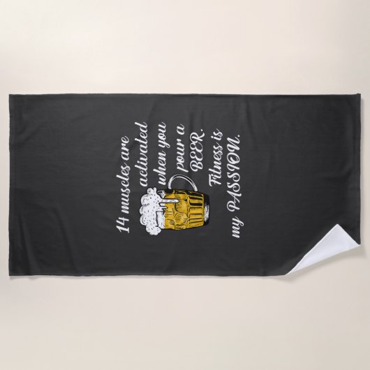 Serviette De Plage 14 Muscles activés lorsque vous versez une bière. (Devant)