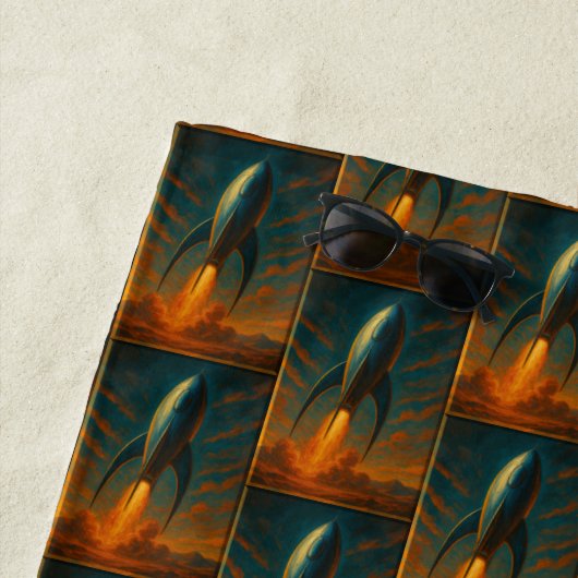 Serviette De Plage 1950s inspired rocket ship  (En situation)