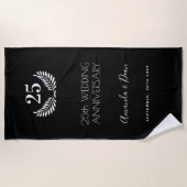 Serviette De Plage 25e anniversaire mariage couronne blanche noire (Devant)