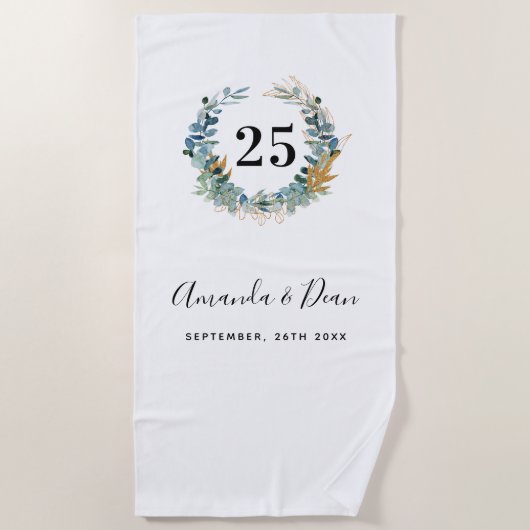 Serviette De Plage 25e couronne d'eucalyptus mariage (Devant)