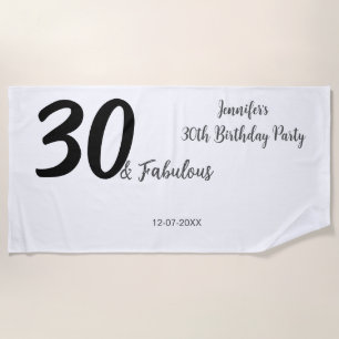 Serviette De Plage 30e anniversaire ajouter nom date année noir
