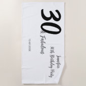 Serviette De Plage 30e anniversaire ajouter nom date année noir (Devant)