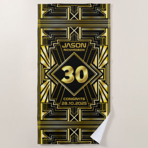 Serviette De Plage 30e anniversaire Art Déco Gold Black Great Gatsby