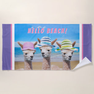 Serviette De Plage 3 Alpagas Mignons Avec Chapeaux de Soleil, Personn