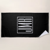 Serviette De Plage 3 Initiales Monogramme | Noir et blanc (ou couleur (Devant)