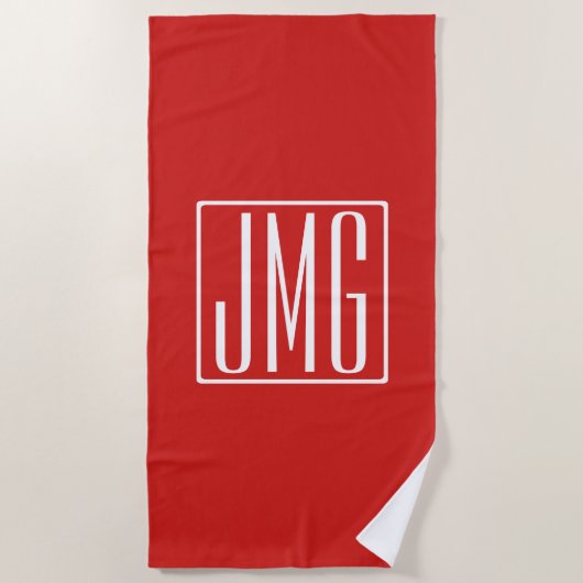 Serviette De Plage 3 Initiales Monogramme | Rouge et blanc (ou couleu (Devant)