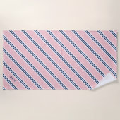 Serviette De Plage 3 lettres Monogramme rose et bleu rayures (Devant)