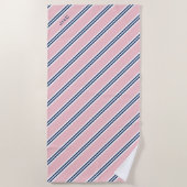 Serviette De Plage 3 lettres Monogramme rose et bleu rayures (Devant)