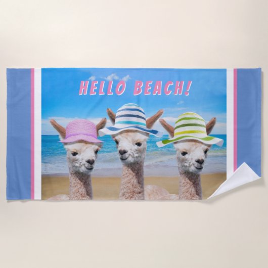 Serviette De Plage 3 Mignons Alpacas En Casquettes Solaires Personnal (Devant)