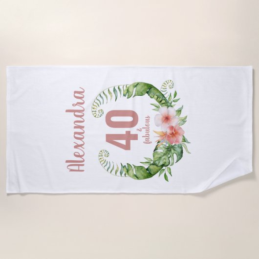 Serviette De Plage 40 ans et fabuleux script rose pâle (Devant)