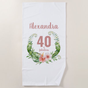 Serviette De Plage 40 ans et fabuleux script rose pâle