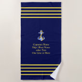 Serviette De Plage 4 Bandes d'or pour le capitaine - Ajouter le nom e (Devant)