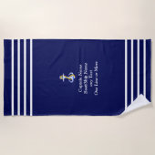 Serviette De Plage 4 bandes pour le capitaine - Ajouter votre nom ou  (Devant)