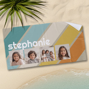 Serviette De Plage 4 Photo motif à rayures rétro nom funky