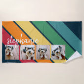 Serviette De Plage 4 Photo Retro stripe motif arc-en-ciel nom du scri (Devant)