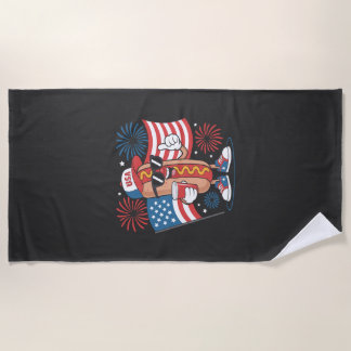 Serviette De Plage 4th Of July Hotdog American Flag Patriotic Firewor