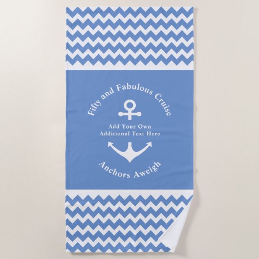 Serviette De Plage 50e anniversaire Ancre bleue et blanche Nautique (Devant)