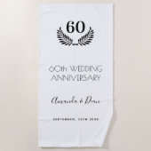 Serviette De Plage 60e anniversaire mariage blanc noir couronne (Devant)