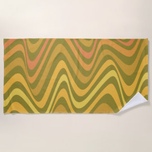 Serviette De Plage 60s rétro les années 70 Abstrait Lignes Motif Vert