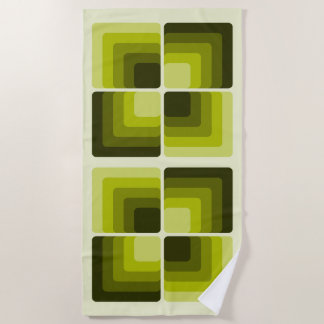 Serviette De Plage 70s Rainbow Squares Monochrome Green