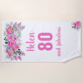 Serviette De Plage 80e anniversaire rose floral (Devant)