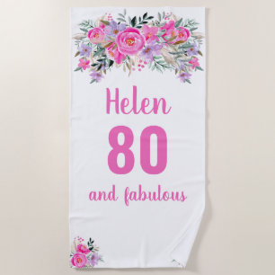 Serviette De Plage 80e anniversaire rose floral