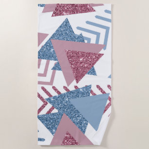 Serviette De Plage 80s Abstrait lunaire Dusty Mauve rose et bleu