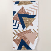 Serviette De Plage 80s Abstrait tendance | Marine et Rose Motif d'or (Devant)