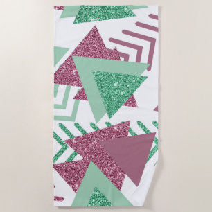Serviette De Plage 80s Abstraits frais Motif de formes rose et vert