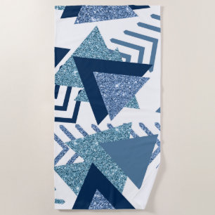 Serviette De Plage 80s Luxe Abstrait Turquoise et bleu marine