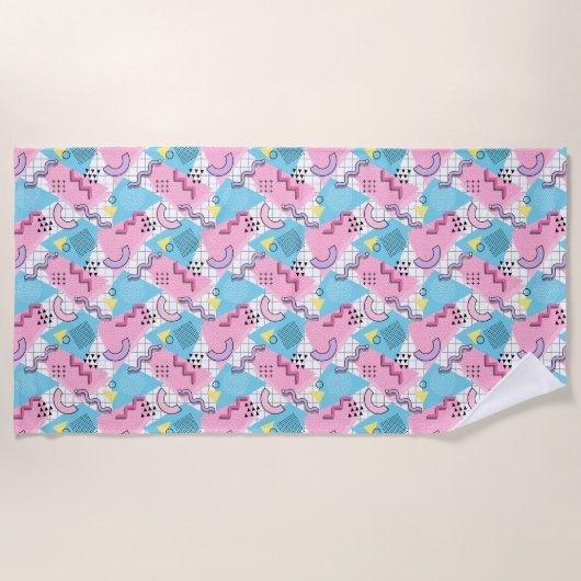 Serviette De Plage 80's Memphis Active Pink Light Blue (Devant)
