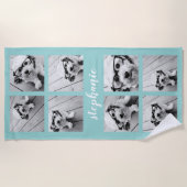 Serviette De Plage 8 Photo Collage - Nom manuscrit Pastel Blue (Devant)