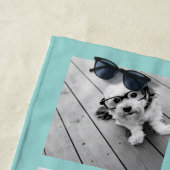 Serviette De Plage 8 Photo Collage - Nom manuscrit Pastel Blue (En situation)