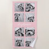 Serviette De Plage 8 Photo Collage - Nom manuscrit rose (Devant)