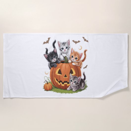 Serviette De Plage 90s Citrouille Chat Halloween Floral Saison Éffray (Devant)