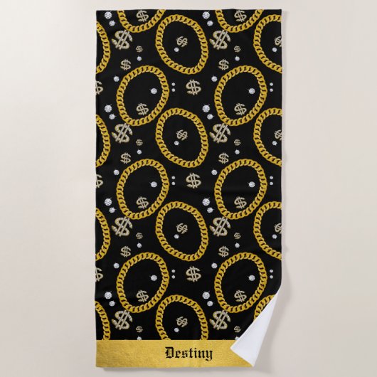 Serviette De Plage 90's Hip Hop Rap Music Gold Cuban Link Chain (Devant)